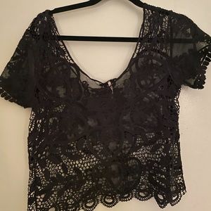 Sheer black cropped tee
